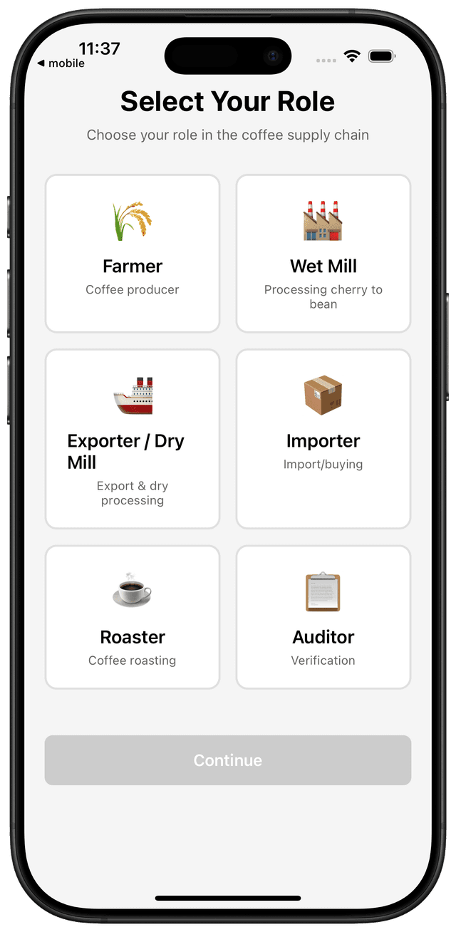 CoffeeID — Select Your Role